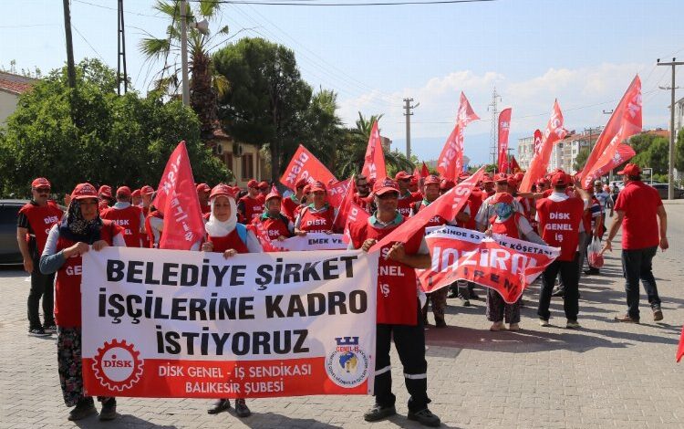 Belediye şirket işçileri kadro için Burhaniye’de buluştu