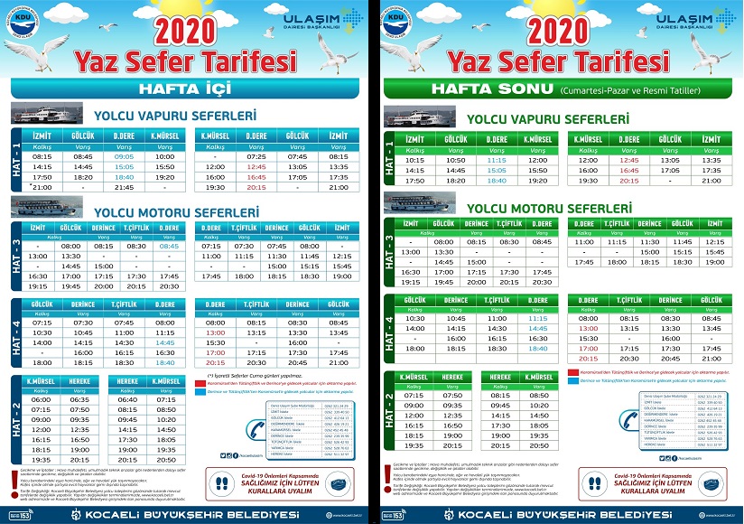 Hafta içi-Hafta sonu yaz sefer tarifesi 2020