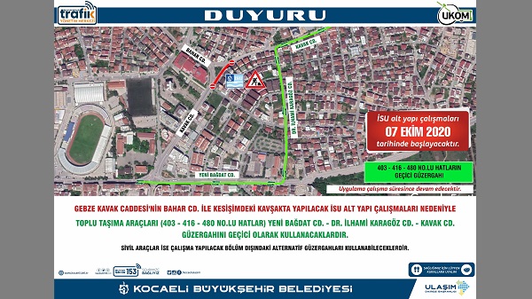 Büyükşehir Gebze’de geçici güzergah uygulaması başlattı