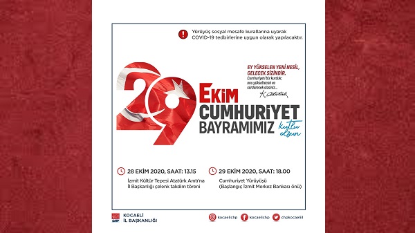 CHP Kocaeli’den Sosyal Mesafeli “Cumhuriyet Yürüyüşü”