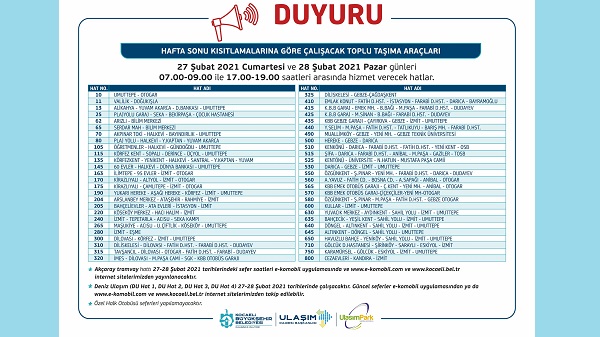 Hafta sonu Büyükşehir 55 hatta hizmet verecek