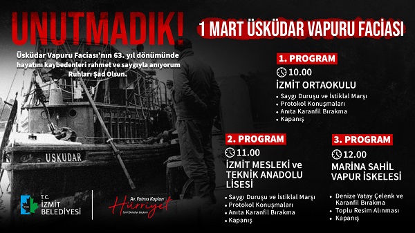 İzmit Belediyesi Üsküdar Vapuru faciasında yitirdiklerimizi anacak