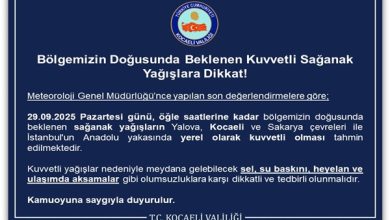 Bölgemizin Doğusunda Beklenen Kuvvetli Sağanak Yağışlara Dikkat!