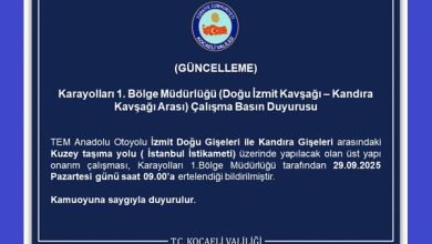 Karayolları 1. Bölge Müdürlüğü (Doğu İzmit Kavşağı – Kandıra Kavşağı Arası) Çalışma Basın Duyurusu