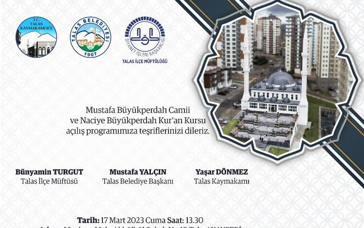 Kayseri Talas’ta Mustafa Büyükperdah Camii açılıyor Kayseri Talas’ta Mustafa Büyükperdah Camii açılıyor